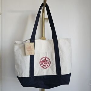 NWT TRADER JOE'S Canvas Tote Bag - White and Black